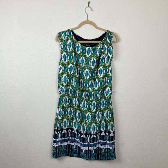 NWT Laundry by Shelli Segal | Satin Green Printed Side Tie Blouson Dress - Picture 1 of 9